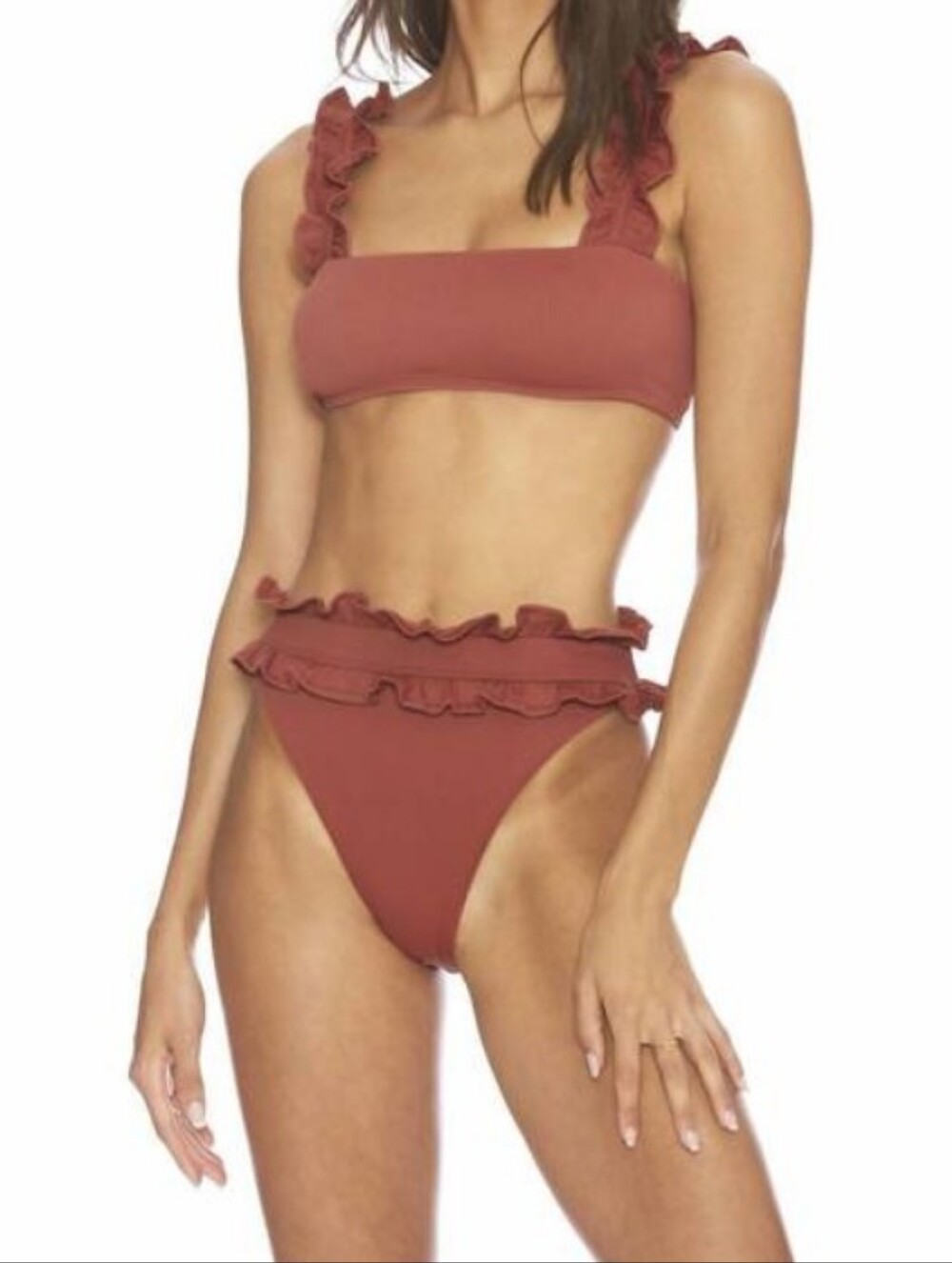 BEACH RIOT X Free People IVY RUFFLE BIKINI BOTTOM ONLY RUST S Brand New W Liner